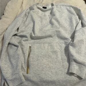 Gray Crewneck Sweater with Zipper by buckle black